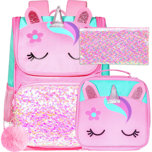 Unicorn Sequin Girls' Backpack Set with Lunch Box