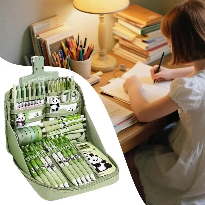Panda School Supplies Stationery Set Cute Studying Supplies Stationery Set Ruler Notebook Keychain Pens Pencil Case Tab Stickers