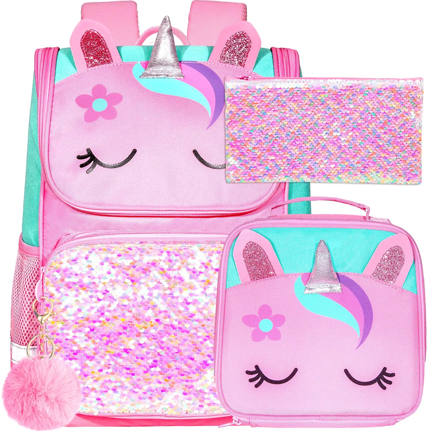 Unicorn Sequin Girls' Backpack Set with Lunch Box
