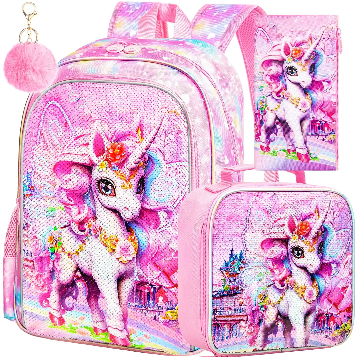 Sparkle Unicorn 3Pc Backpack Set for Girls