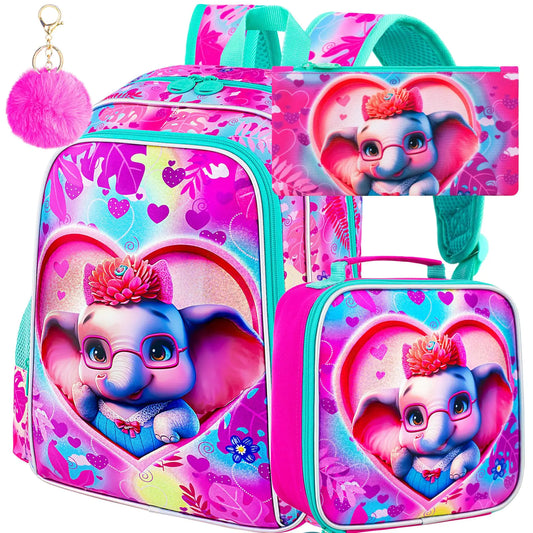 Elephant Heart 16" Pink Girls' Backpack Set